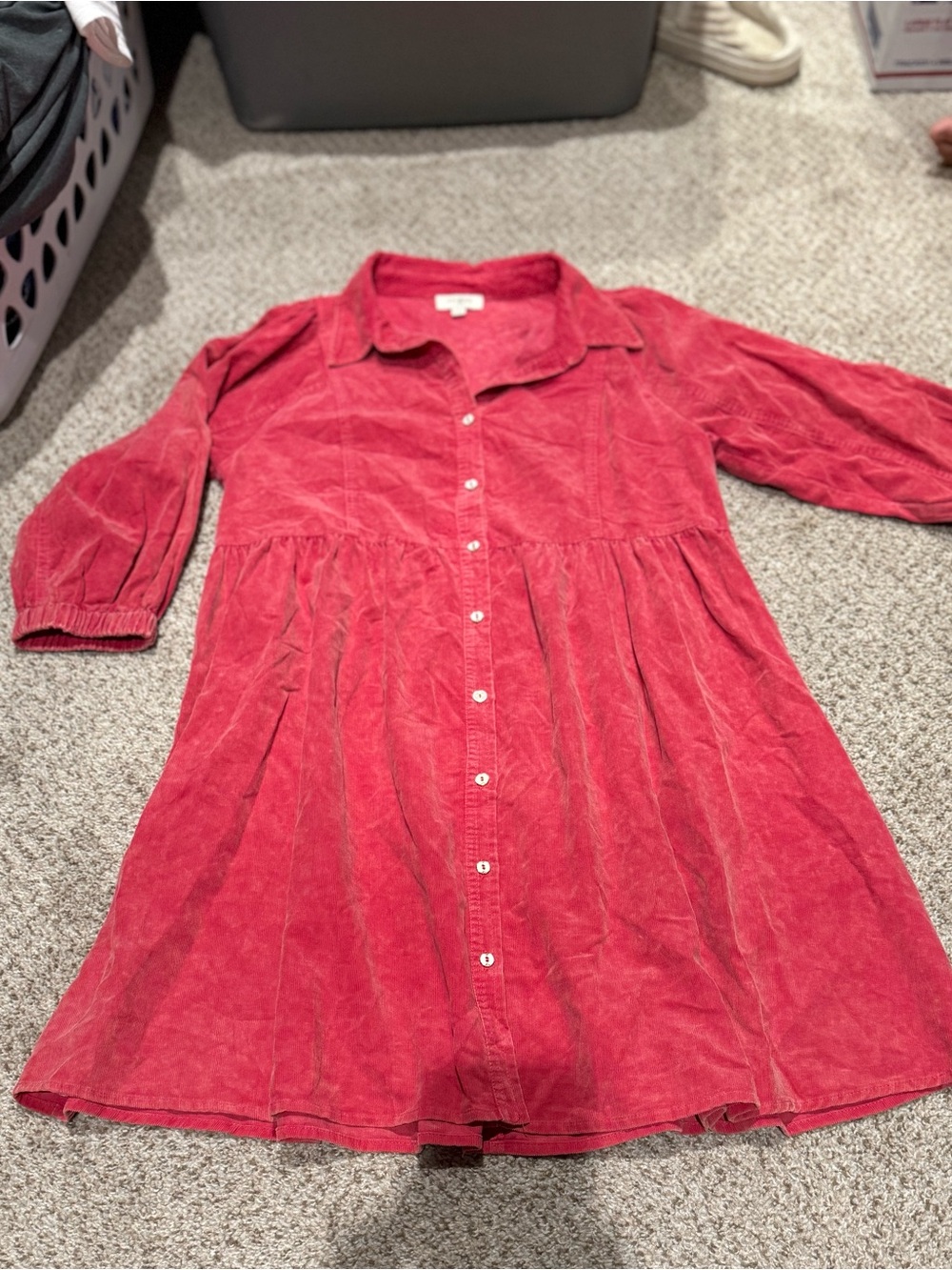 Umgee Pink Corduroy Button-Front Shirt Dress
